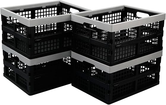 4-Pack Collapsible Storage Crates, Stackable Folding Basket Bin/Container, 15 Litre