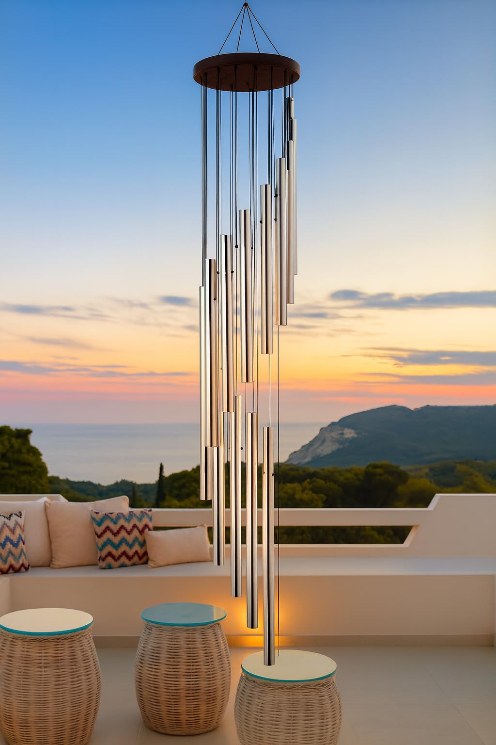 Paradigm Pictures Big 18 Pipe Wind Chimes for Home || Home Decor Items (Silver Color)