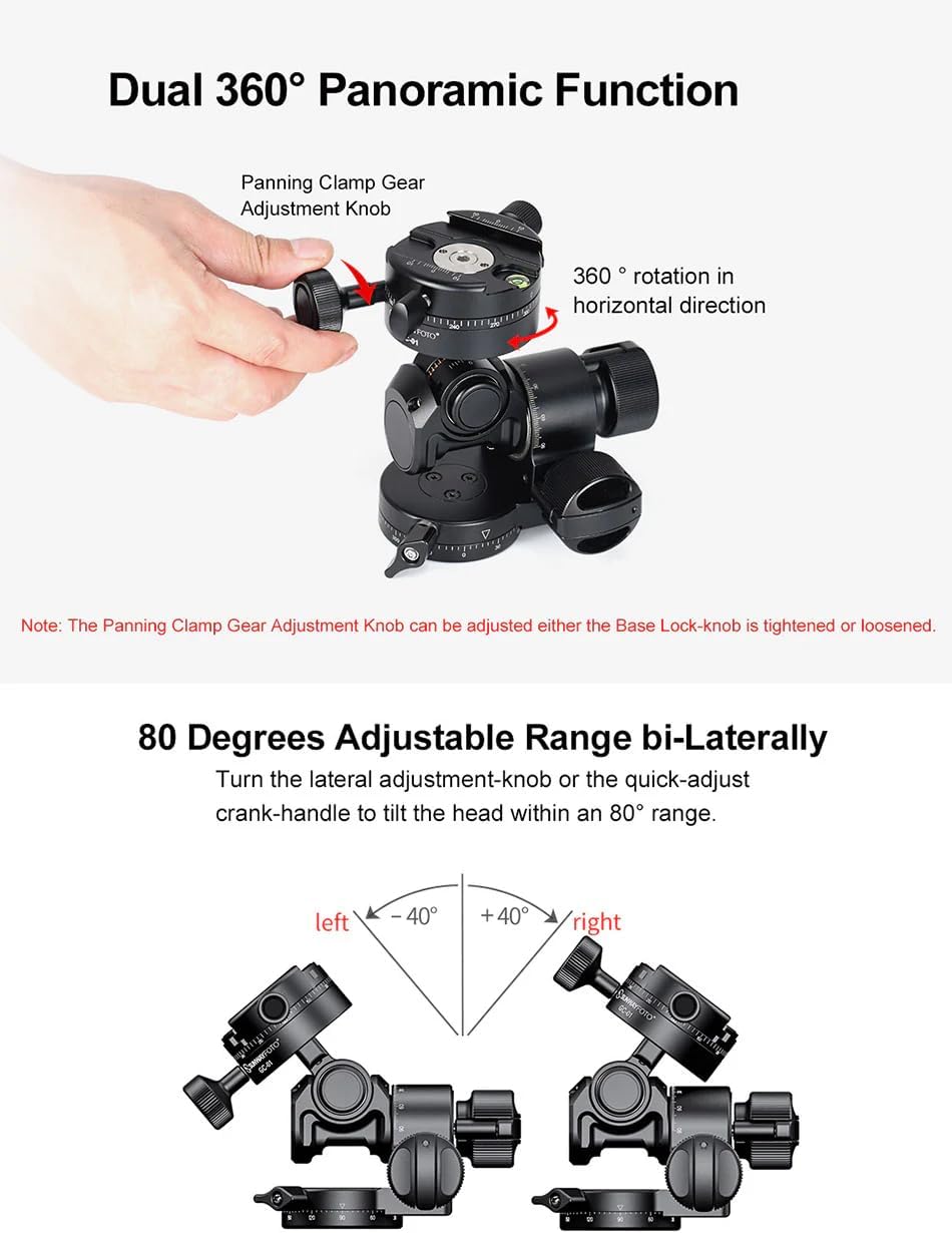 SUNWAYFOTO GH-PRO II+ Geared Tripod Head with 360° Geared Panning GC-1 Clamp & Panning Base Compatible with Arca