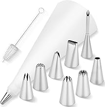 Gaethra Premium Kit de Poche à Douille 11 Pièces, incl. Douilles en Acier Inoxydable & Adaptateur, Poche à Douille Professionnelle Réutilisable pour Décoration de Gâteaux & Pâtisseries