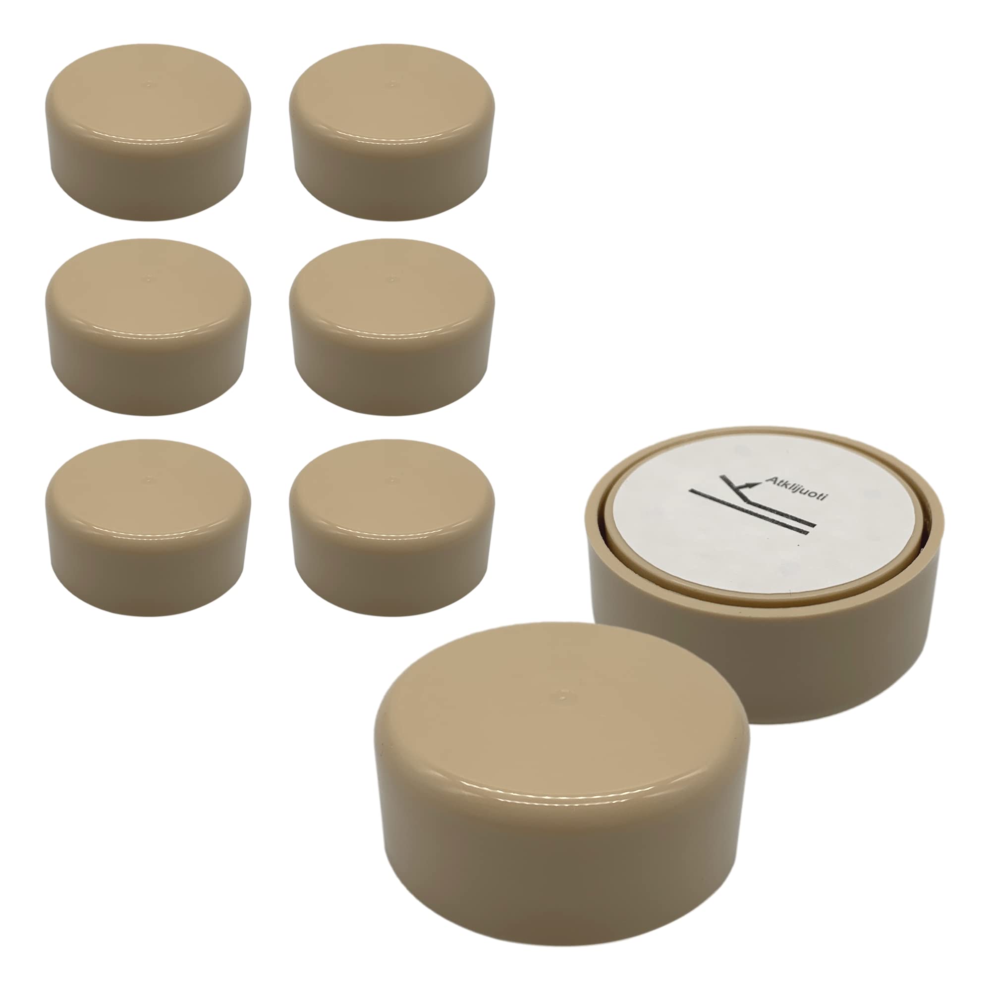 SKIR'CO (Pack of 8 pcs) Height Adjustable Plastic Furniture Legs, Round Ø 55 mm, Self Adhesive Furniture Feet, With Stickers (8, Beige)