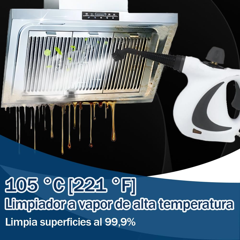 Limpiador a vapor, 1050w vaporeta limpieza hogar, vaporeta portatil, máquina de limpieza a vapor presurizada todo en uno, vaporeta de mano con cierre de seguridad y 12 accesorios (1 juego)