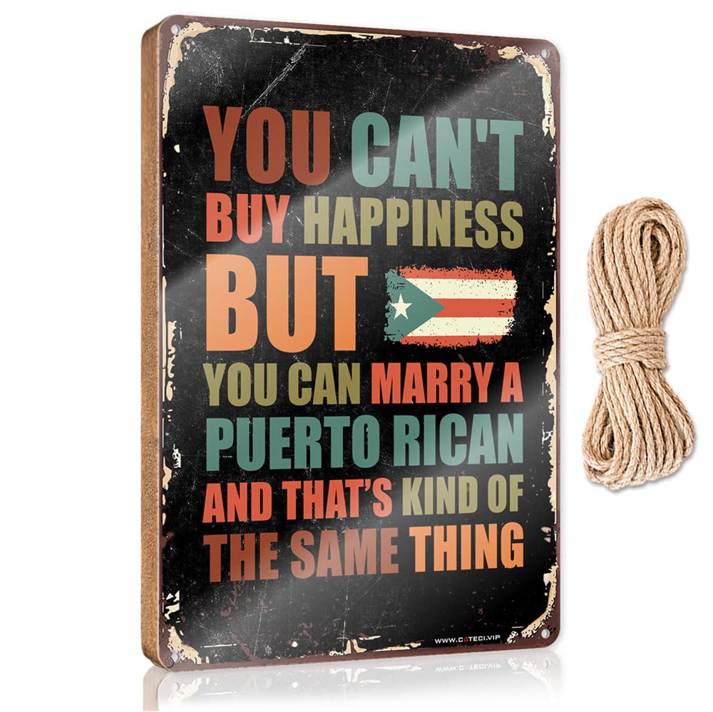 FZFN Funny Home Decor For Door You Can'T Buy Happiness But You Can Marry A Puertorican Wooden Sign Funny Bedroom Decor Porch Decorations Outdoor(15X28CM)