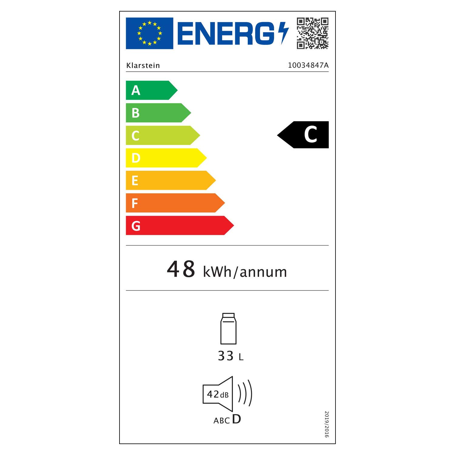 Klarstein Beersafe Onyx - Lodówka na napoje, 5 poziomów chłodzenia, klasa efektywności energetycznej C, 42 dB, 2 elastyczne metalowe półki, oświetlenie LED, lodówka na butelki, szklane drzwi z czarną ramą, 35 L - Onyx