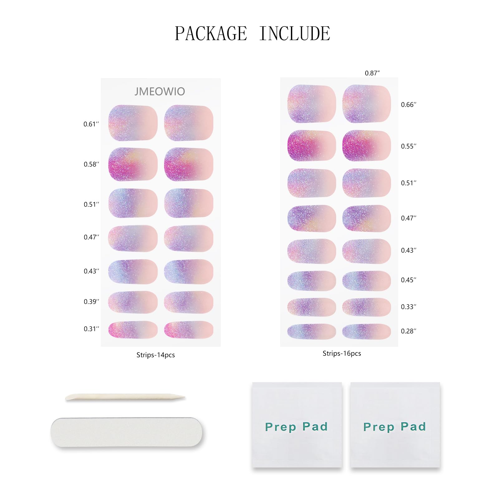 JMEOWIO Gradient brokatowy (30 sztuk) żelowy lakier do paznokci UV naklejka do paznokci owinąć Nagelsticker