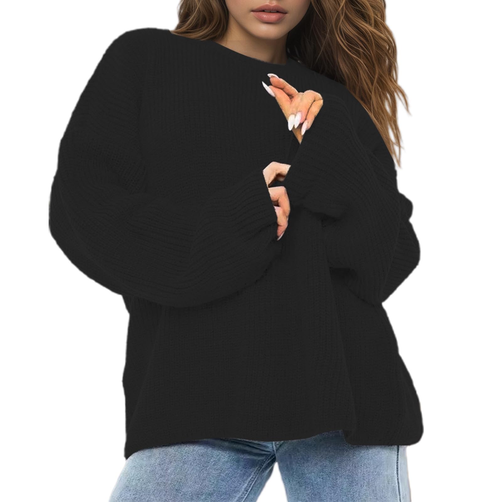 Oversized Crewneck Sweaters Women Knitted Jacquard 2026 Fall Long Sleeve Tops Pullover Sweaters Casual