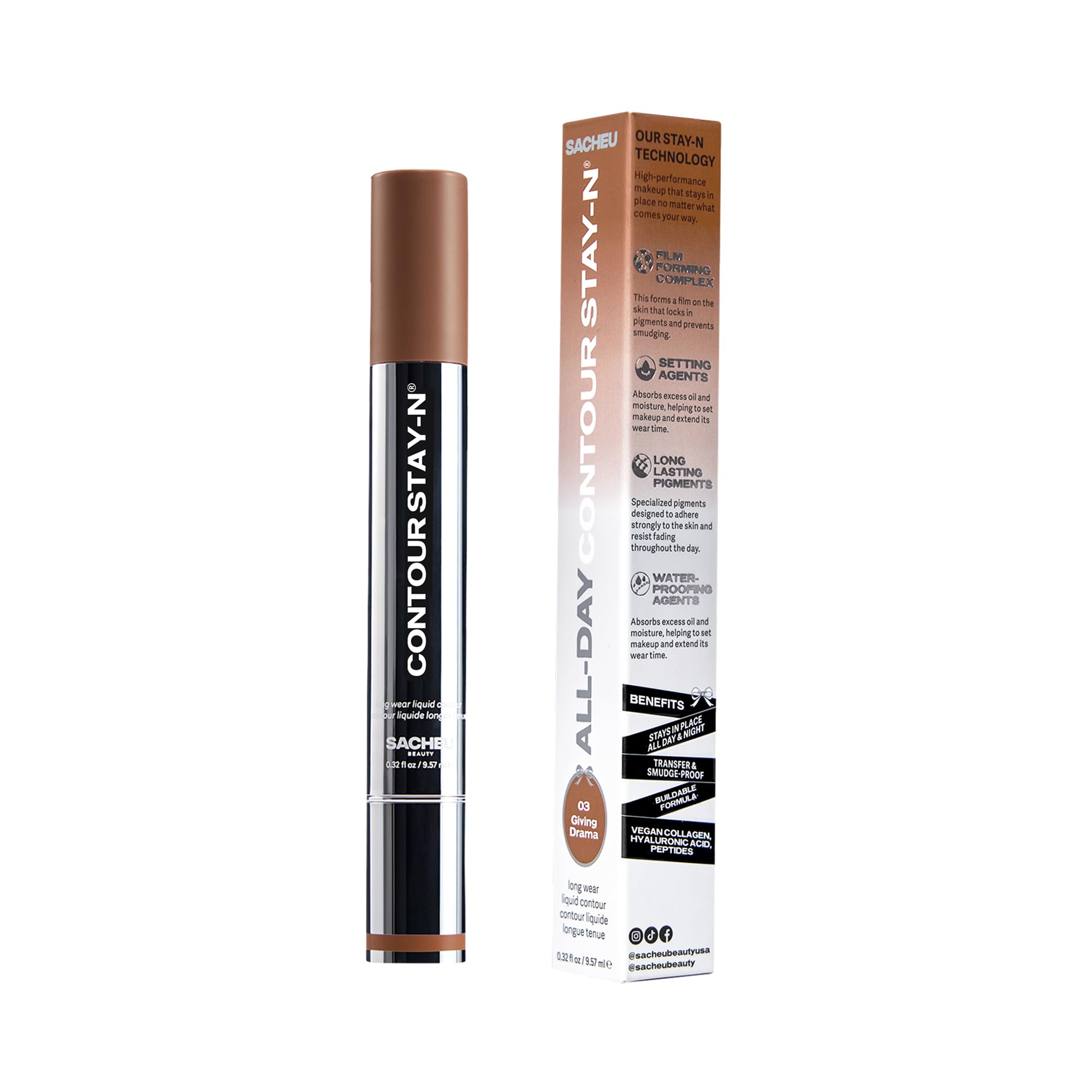 Sacheu Liquid Contour STAY-N Langzeit-Halt Bronze Creme Kontur Make-up — Langanhaltend, Mischbar & Leichte Formel — Vegan & Tierversuchsfrei, Verleiht Drama