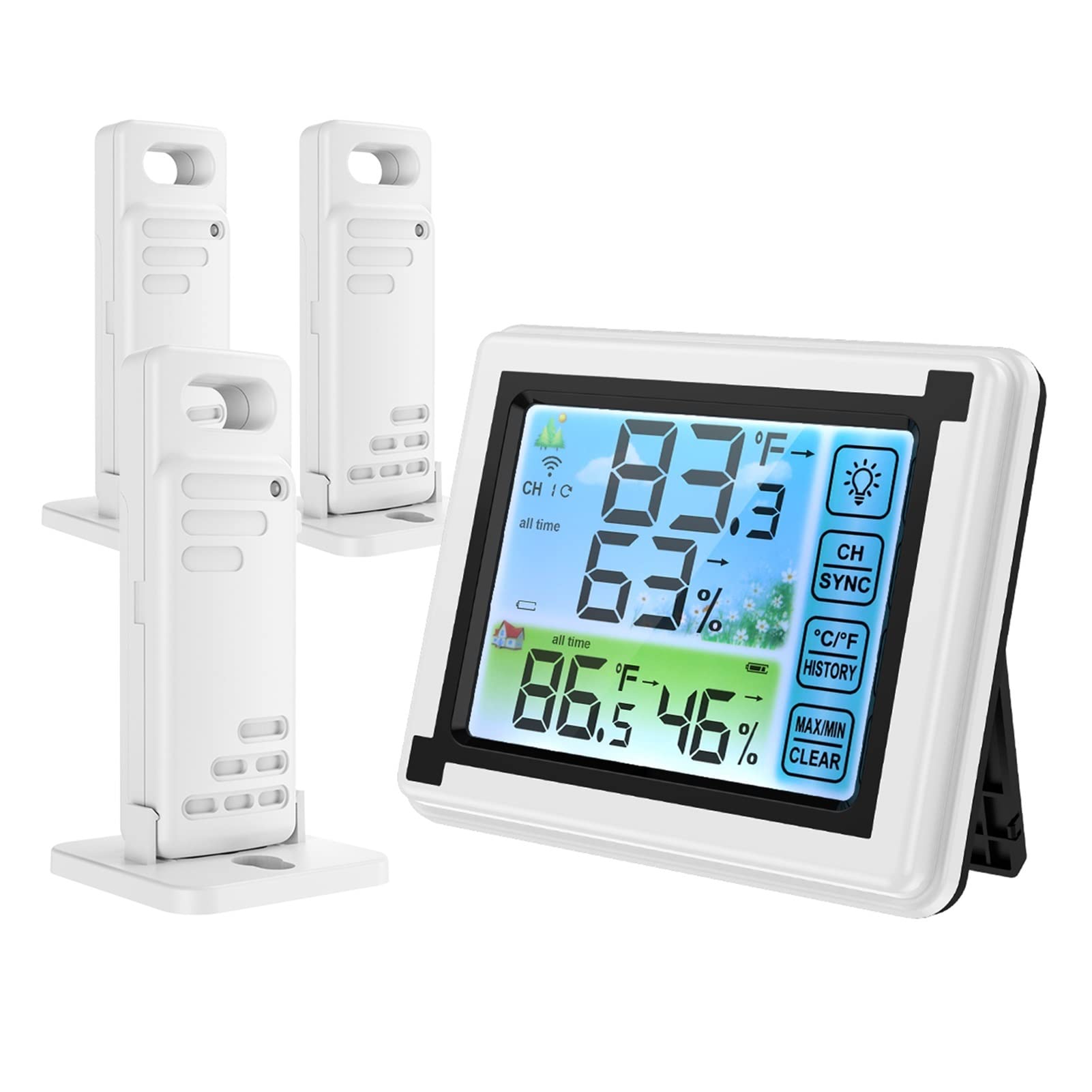 Termómetros para piscinas Pantalla táctil Estación meteorológica Sensor de pronóstico al aire libre Termómetro de retroilimómetro Hygrometer Estación meteorológica inalámbrica para piscinas interiores