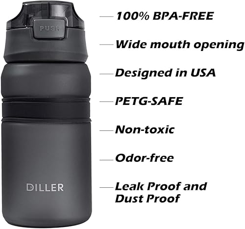 Miniatura 2 de Botella de agua Diller con popote, 28 o 18 onzas, sin BPA, de plástico, con tapa superior a prueba de fugas, para gimnasio, campamento,
