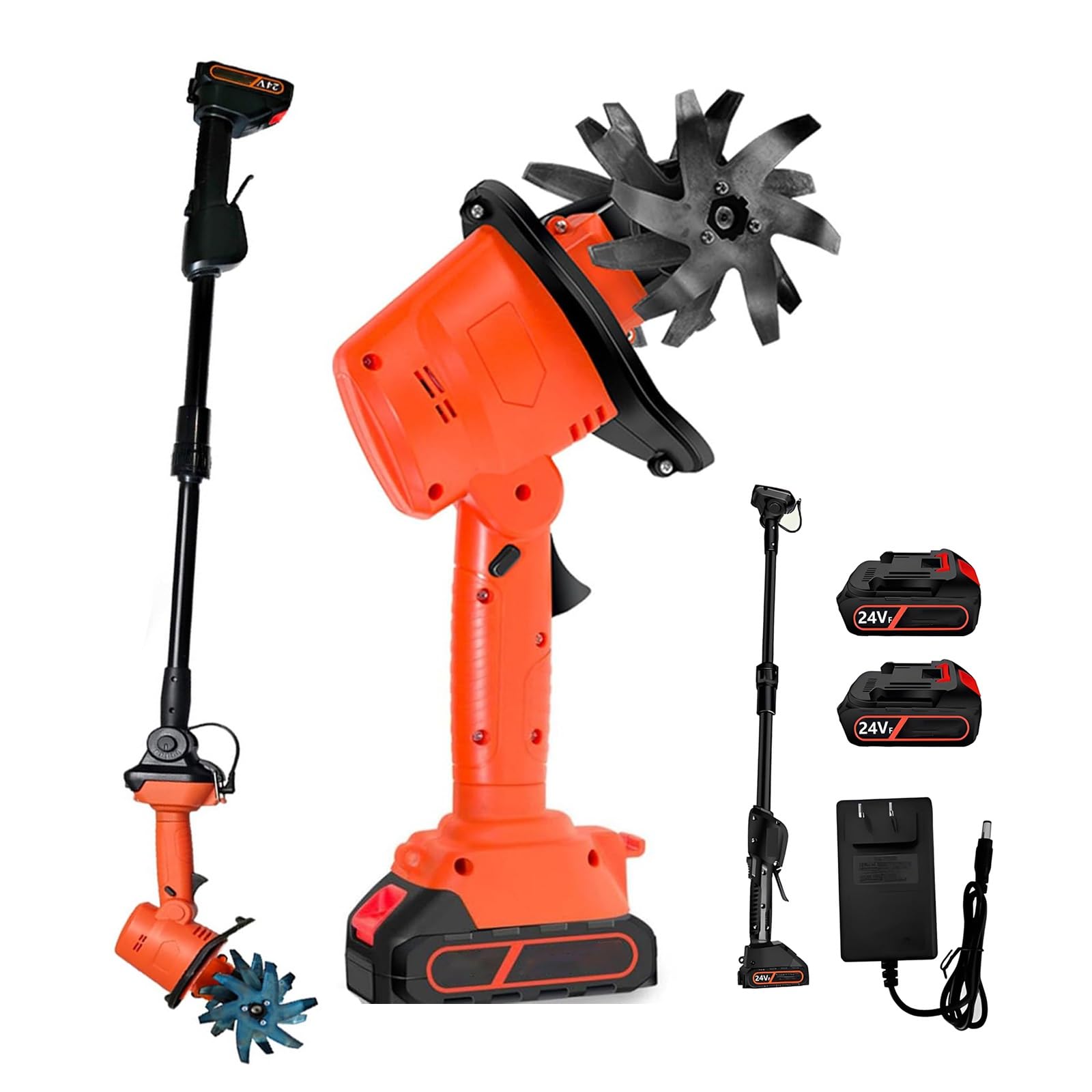 Motobineuse Électrique sans Fil 24V, Motoculteur Portable 550W 235 RPM, Manche Amovible 1,3m, Outil de Culture du Sol pour Jardin, Potager et Verger