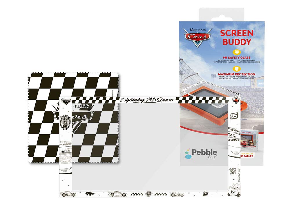 Pebble Gear Disney Pixar Cars 7 Inch Kids Tablet Screen Protector - 9H Tempered Glass with Cars Motif - Maximum Protection - Includes Cleaning Cloth - Specially Designed for Tablets
