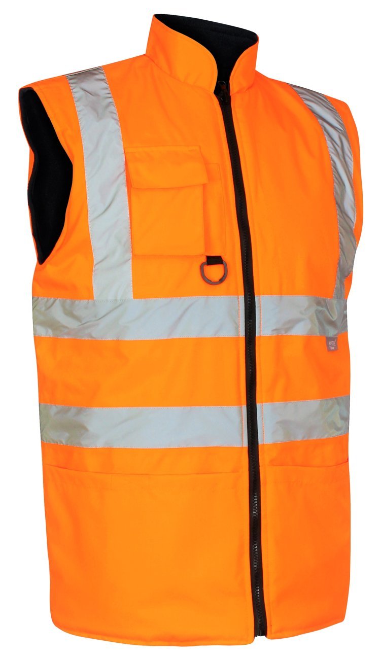 HuntaDeal Hi VIS Bodywarmer - High Vis Bodywarmer with Fleece-Lined Reversible & Reflective Waistcoat - Waterproof Waistcoat for Workwear, Security & Safety - Colour Orange