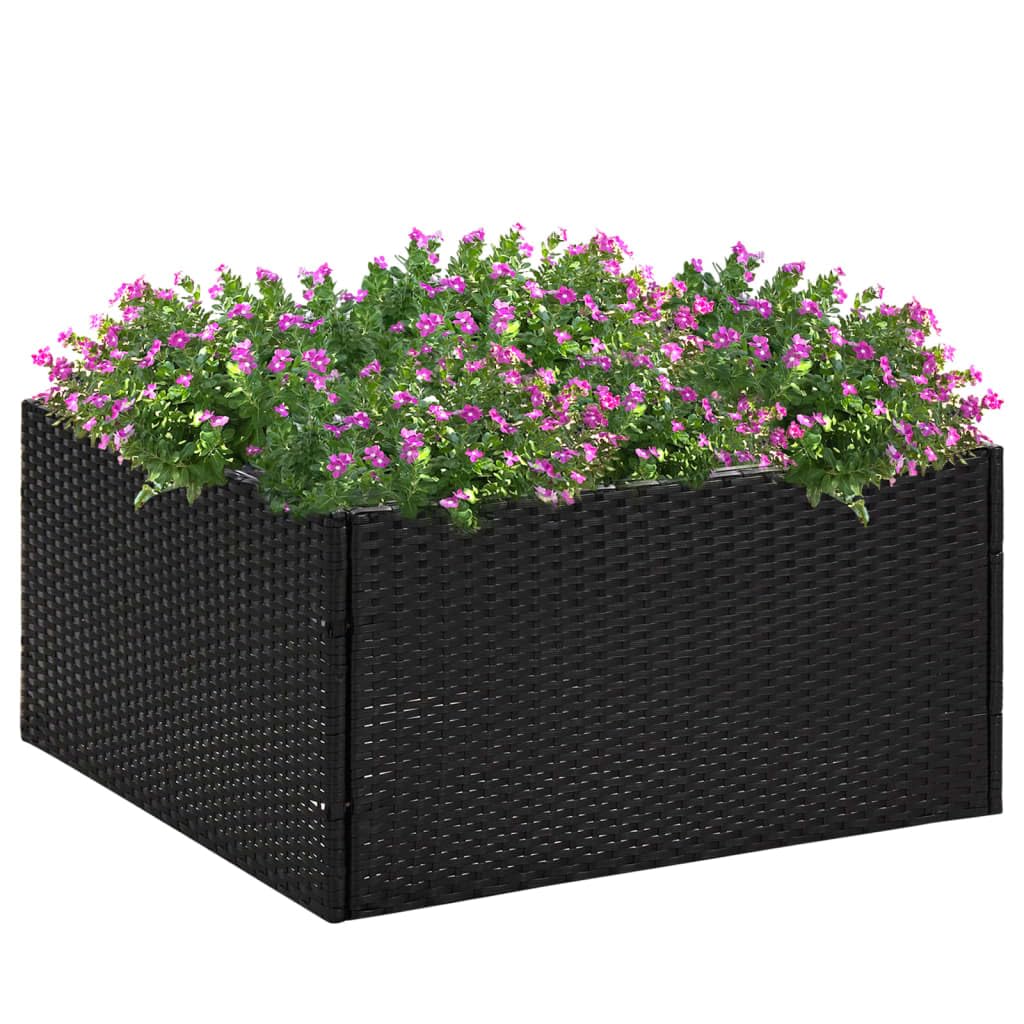 ACAGALA Hochbeet Rattan-Optik 80x80x40 cm, Garten Hochbeet aus Poly Rattan mit Nylonbeutel, ohne Boden, Quadrat Gartenbeet mit Blumenkasten für Gemüse Obst Kräuter & Blumen, Schwarz
