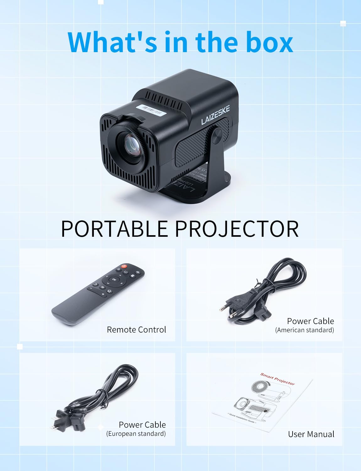 LAIZESKE HY520 Proiettore da disegno,Proiettore smart portatile da 720p per artisti,200 ANSI lumen con Wi-Fi e Bluetooth
