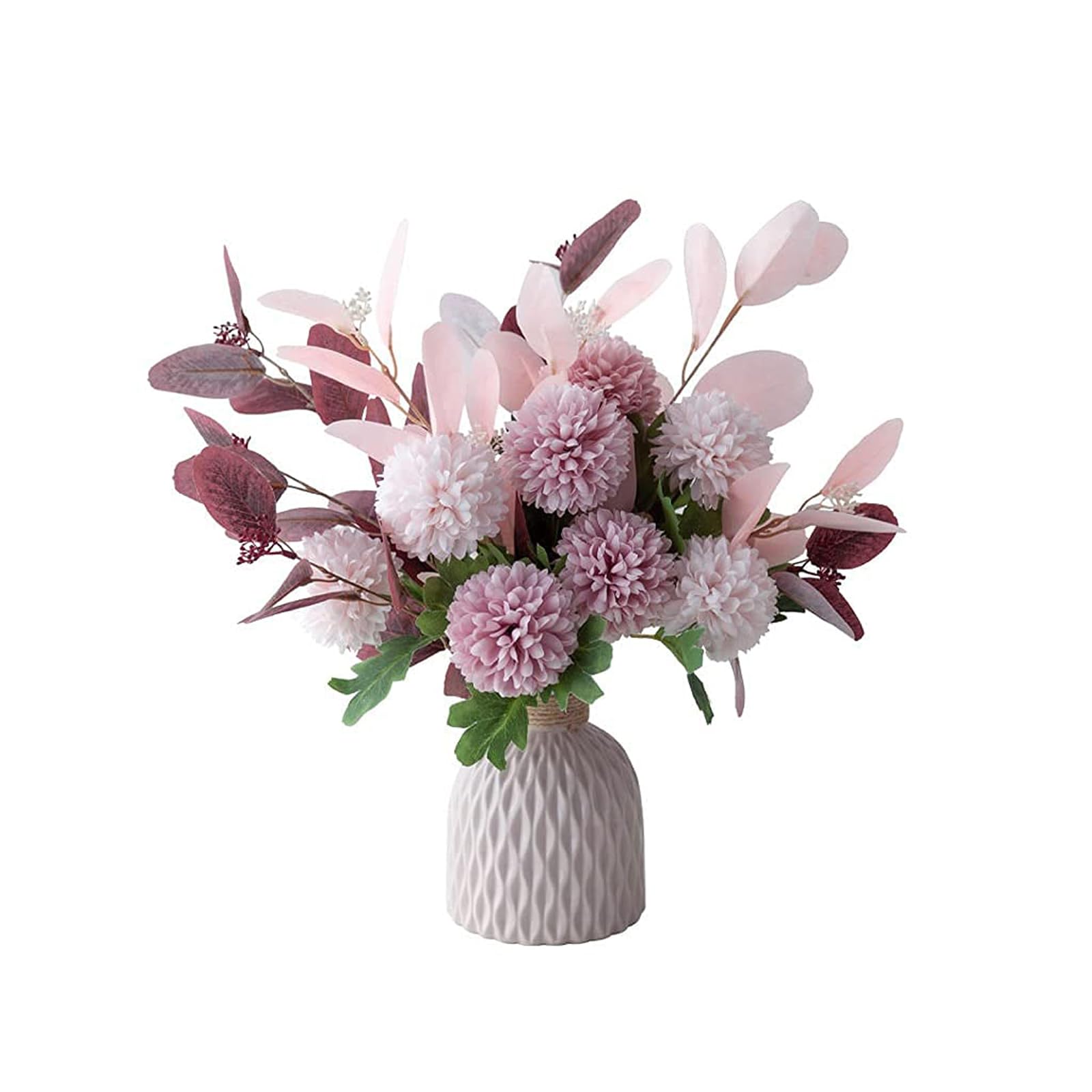 DFGHNBVC Faux Flowers Artificial Flower Set, Faux Hydrangea Flower Arrangement With Eucalyptus Leaves Pink Ceramic Vase Table Centerpiece For Any Occasion