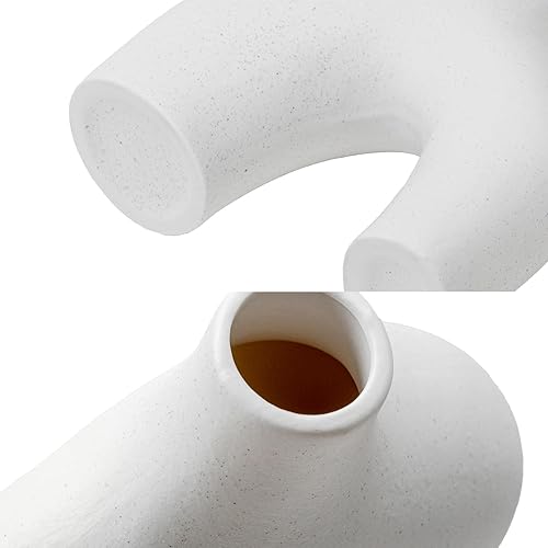 Miniatura 8 de Jarrón de cerámica hueco círculo, blanco, 11"