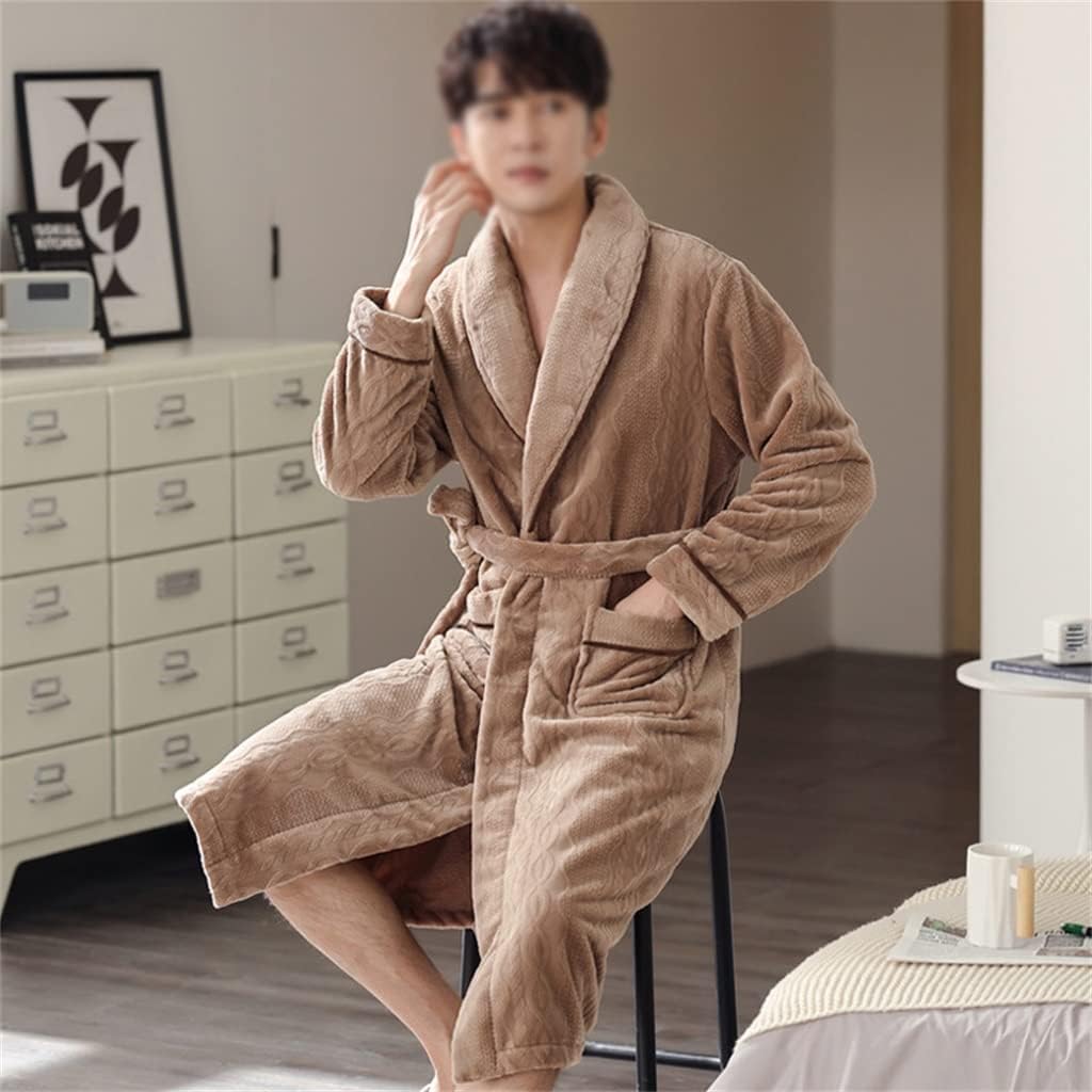Men Casual Bathrobe Autumn Winter Flannel Long Robe Thick Warm Sleepwear Nightgown Male Loose Home Wear