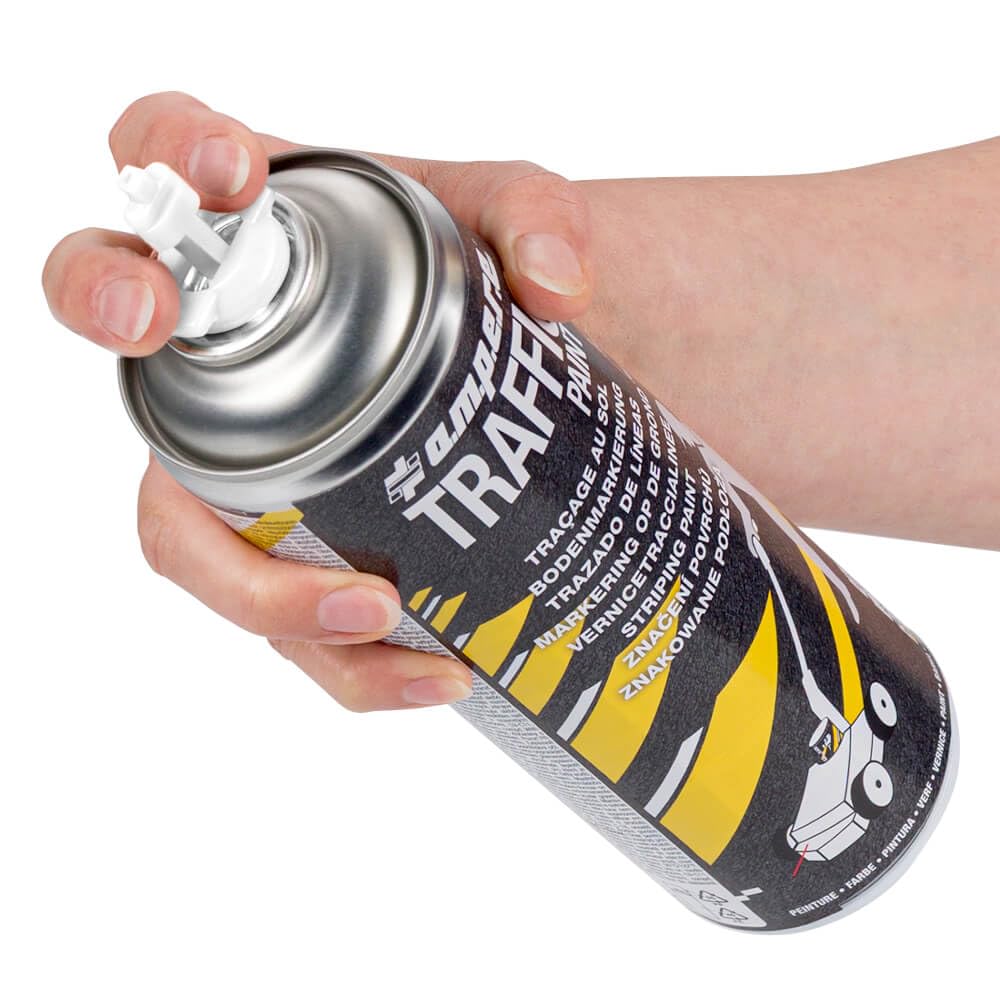 12 Dosen Bodenmarkierungsfarbe AMPERE TRAFFIC PAINT, Farbe: weiß, Art.-Nr. AM81ZN218 | Bodenmarkierungsfarbe | Straßenmarkierungsfarbe | Markierungsspray