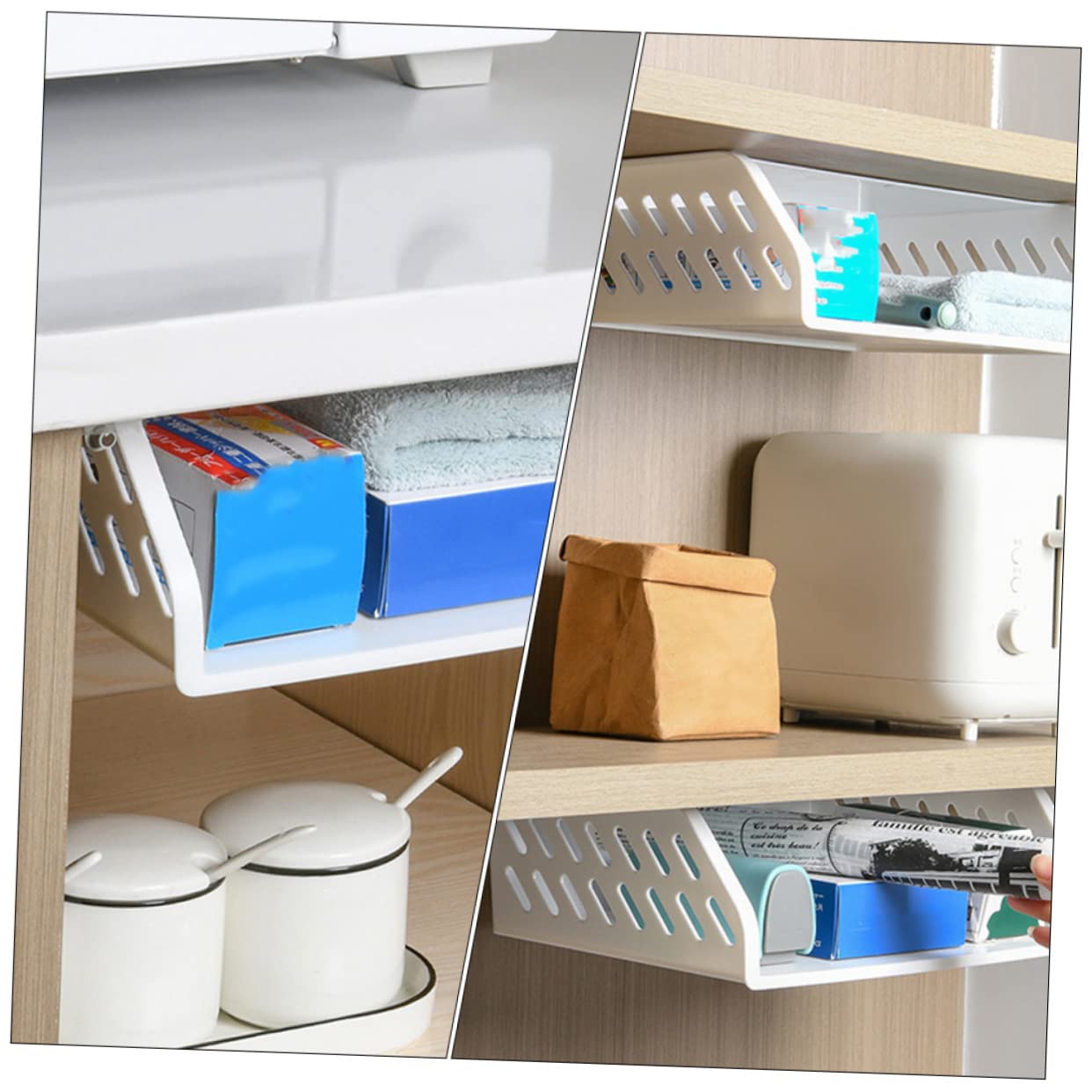 BEBEMOKO White Shelf Storage Organizer under Shelf Hanging Storage Box for Bathroom