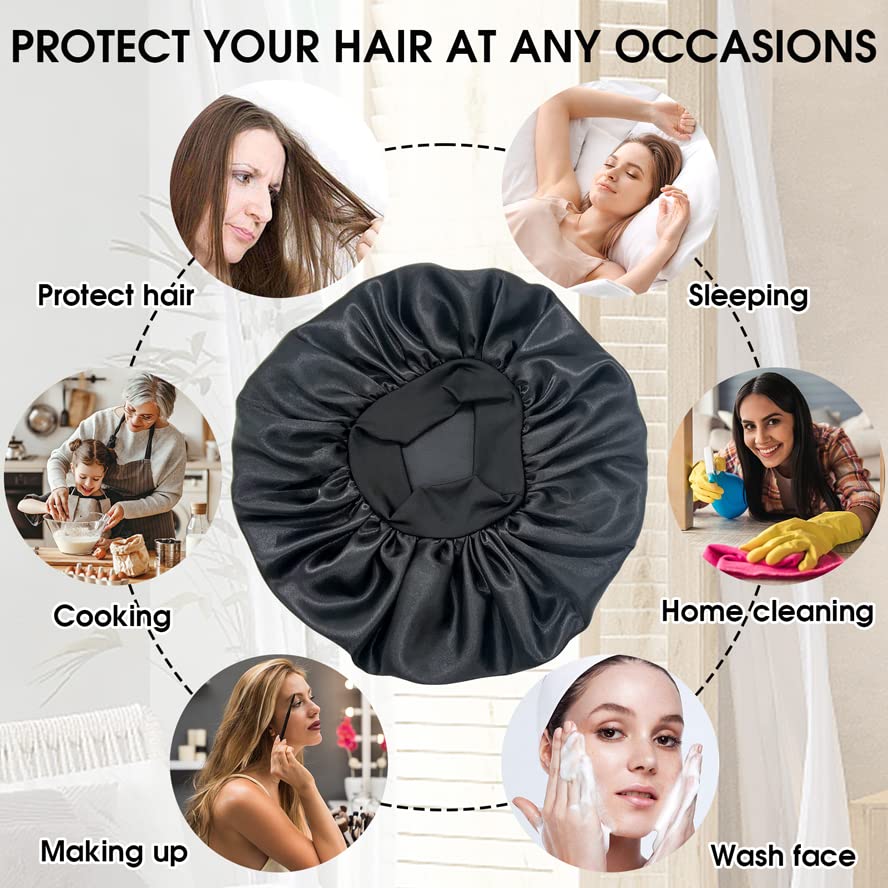Miniatura 6 de Gorros de ducha de seda  Gorro de satén para dormir, gorro de pelo para cabello rizado, gorro jumbo y más  Gorros grandes para mujeres y hombres