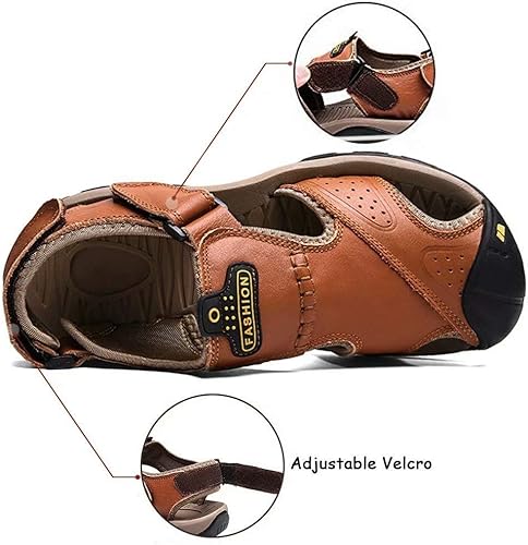 Miniatura 3 de VISIONREAST Sandalias de cuero para hombre, sandalias de senderismo al aire libre, impermeables, atléticas, deportivas, para pescador, zapatos de