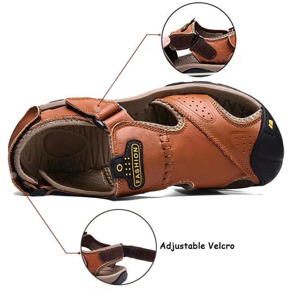 VISIONREAST Herren-Sandalen aus Leder, für Outdoor-Wandern, wasserdicht, sportlich, Fischer, Strandschuhe mit geschlossener Zehenpartie