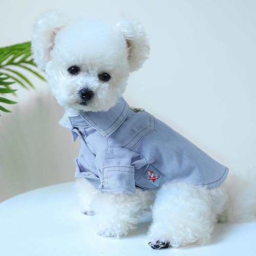 Miniatura 2 de Camisas para perros pequeños, ropa de gato, overoles de mezclilla, pijamas de otoño para cachorros, camisetas transpirables para mascotas, ropa de