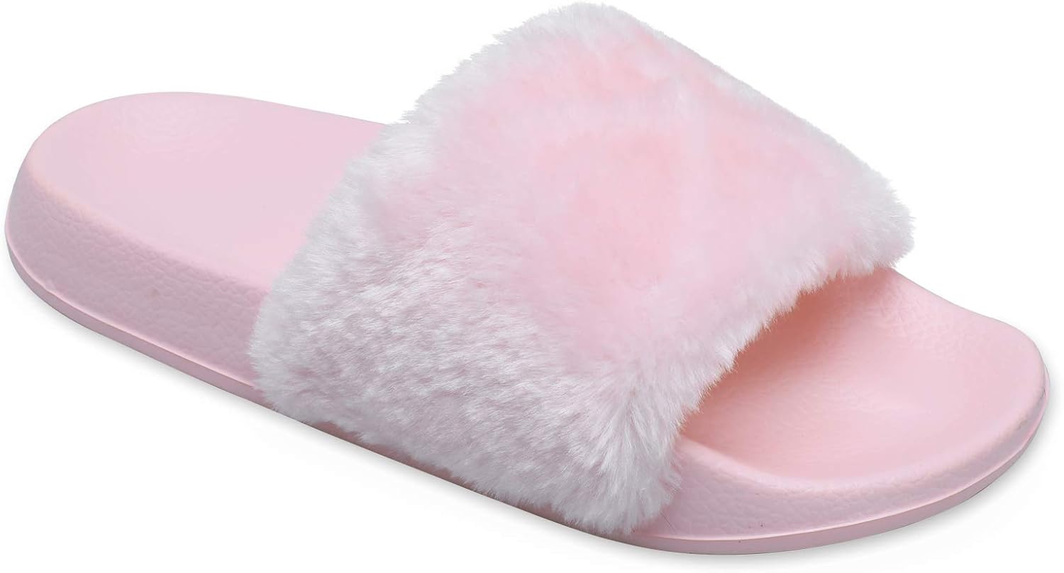 Spesoul Womens Fuzzy Slides Open Toe Furry Slide Slippers Indoor Outdoor Slides Sandals Casual Flat Fluffy House Slippers 8 Pink image 2 of 7 B07H9MQ7KG