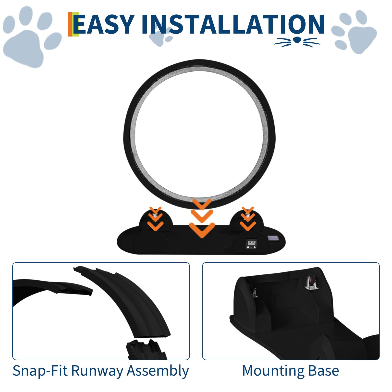 Katzenlaufrad, 114cm Laufrad mit Schrittzähler & Kratzbrett für Indoor-Katze, Super Leise Laufband mit abnehmbarem Teppich, Katzenrad für Kleines Mittel Großes Katze Gewichtsverlust & Gesundheit - Sch