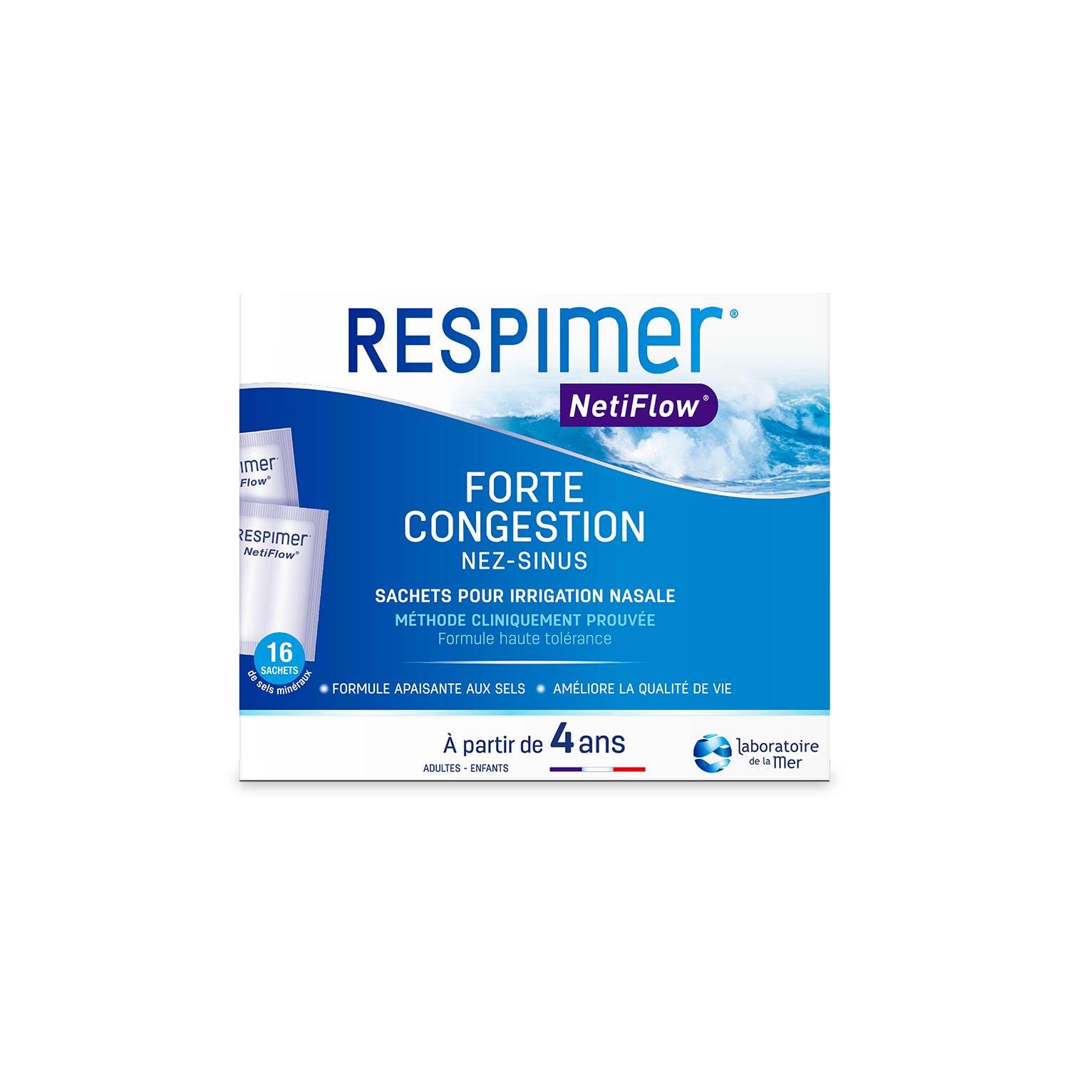 RESPIMER NetiFlow 16 Sachets Sels Minéraux Lavage Nez Recharge Irrigation Nasale Rhinites Rhinosinusites