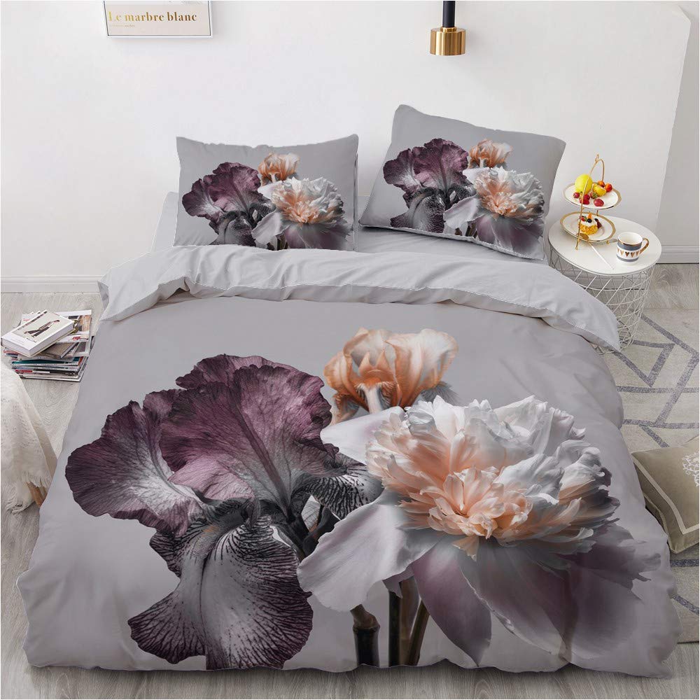 Luowei Bettwäsche 135x200cm Grau Blumen Floral Aesthetic Bettwäsche-Set für Einzelbett Weiche Microfaser Vintage Blumenmuster Bettbezug und 1 Kissenbezug 80 x 80 cm