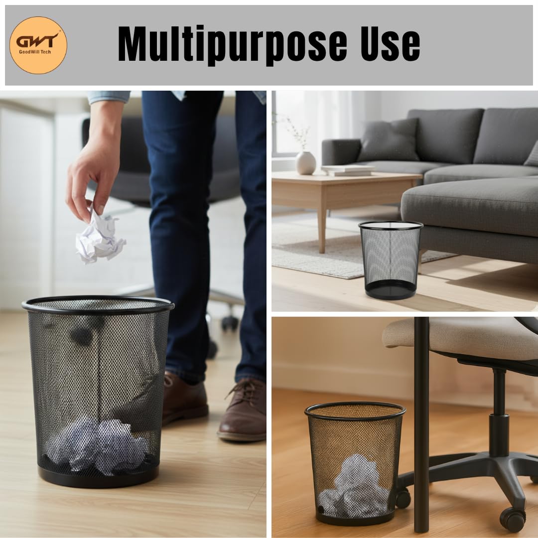 GoodWill Tech Metal Mesh Waste Dustbin with Garbage Bags Combo | 9.4L Small Black Dustbin for Home, Kitchen & Office | Durable Mesh Bin + Trash Bag Roll (Combo - 1 Dustbin + 1 Garbage bag Roll) — Amazon image 7