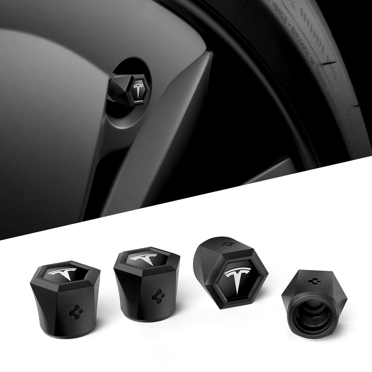 Spigen Pack de 4 Bouchons de Valve de Pneu Magnétiques pour Tesla Model 3/Y/X/S avec TPU, Anti-Rayures, Capuchons de Tige de Valve d'air Conçus pour Accessoires Tesla - Argent