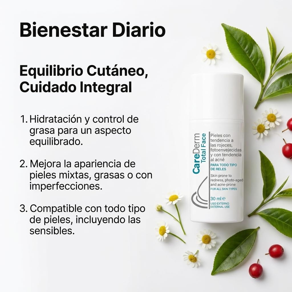 Carederm Total Face Pack | Crema Facial Despigmentante | Para Manchas, Acné y Rosácea | Con Ácido Tranexámico, Ácido Azelaico, Niacinamida y Antioxidantes | Uniforma el Tono (X3)