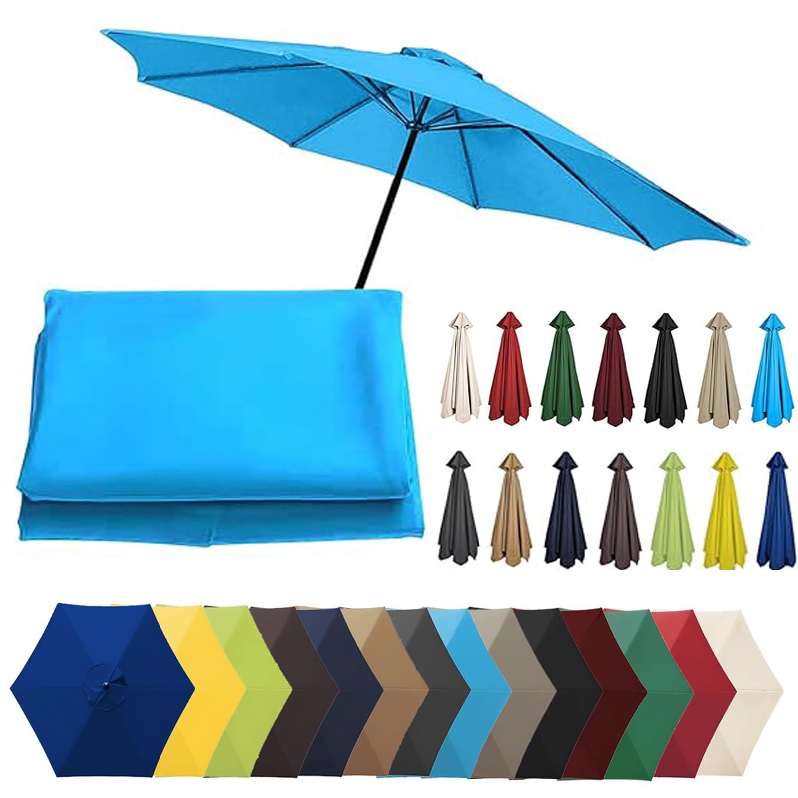 HaeBnug Replacement Parasol Canopy 2.0/2.3/2.5/2.7/3.0m Patio Umbrella Replacement Canopy 6 Arms/8 Arms, Market Beach Umbrella Canopy Replacement Cover For Backyard Garden Parasol Cover