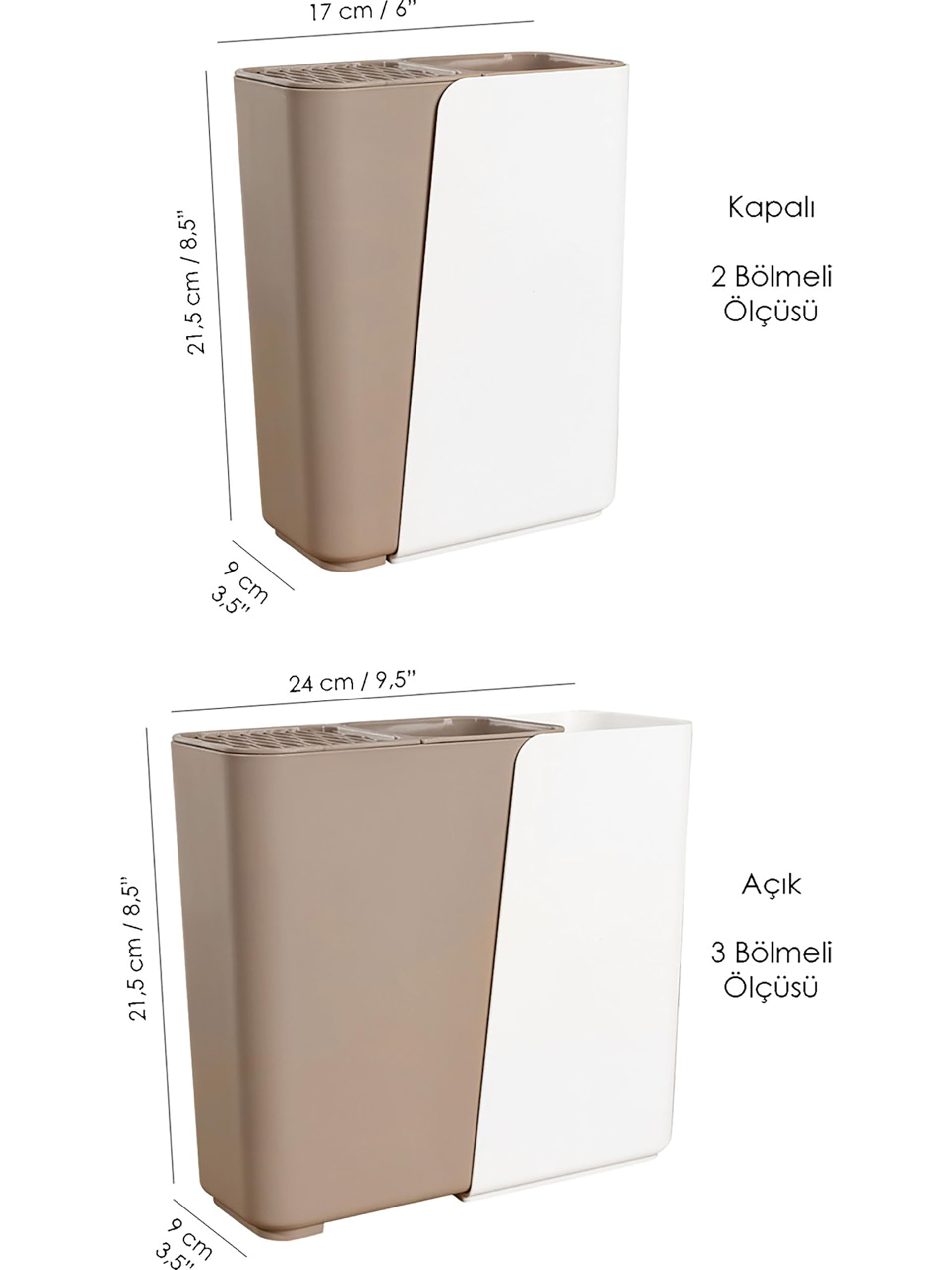 Promosyonca Çok Fonksiyonlu Mutfak Düzenleyici, 2-3 Bölmeli Ayarlanabilir Genişlik, Çatal Kaşık Bıçak Tutucu, 17-24 cm Genişlik (Siyah)