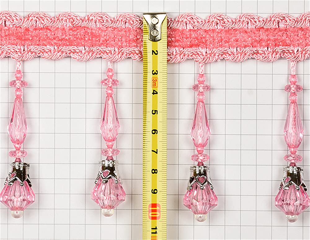 Ruban à Franges Avec Pampilles Et Perles - Galon Décoratif Pour Rideaux, Coussins, Mariage (0,9 M De Long, 11 Cm De Large)