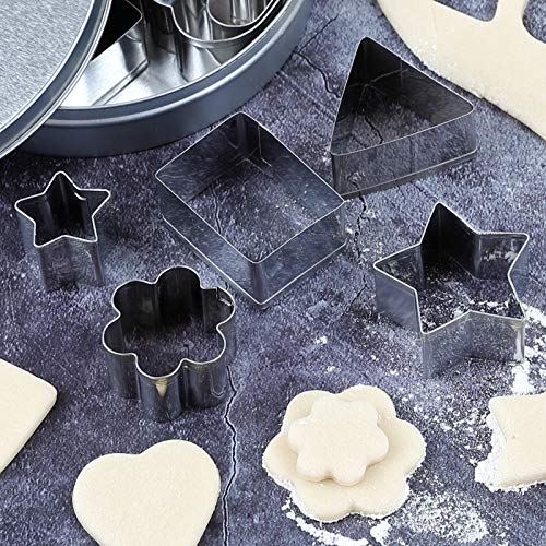 Mini Shaped Biscuit Cutters Sets 24Pcs Metal Dough Cutters Flower Star Heart Round Geometric Shapes Cutters For Kids Use For Cookies,Biscuit,Pastry Dough,Pie Crust,Fruits Fondant Homemade Baking #TOP1