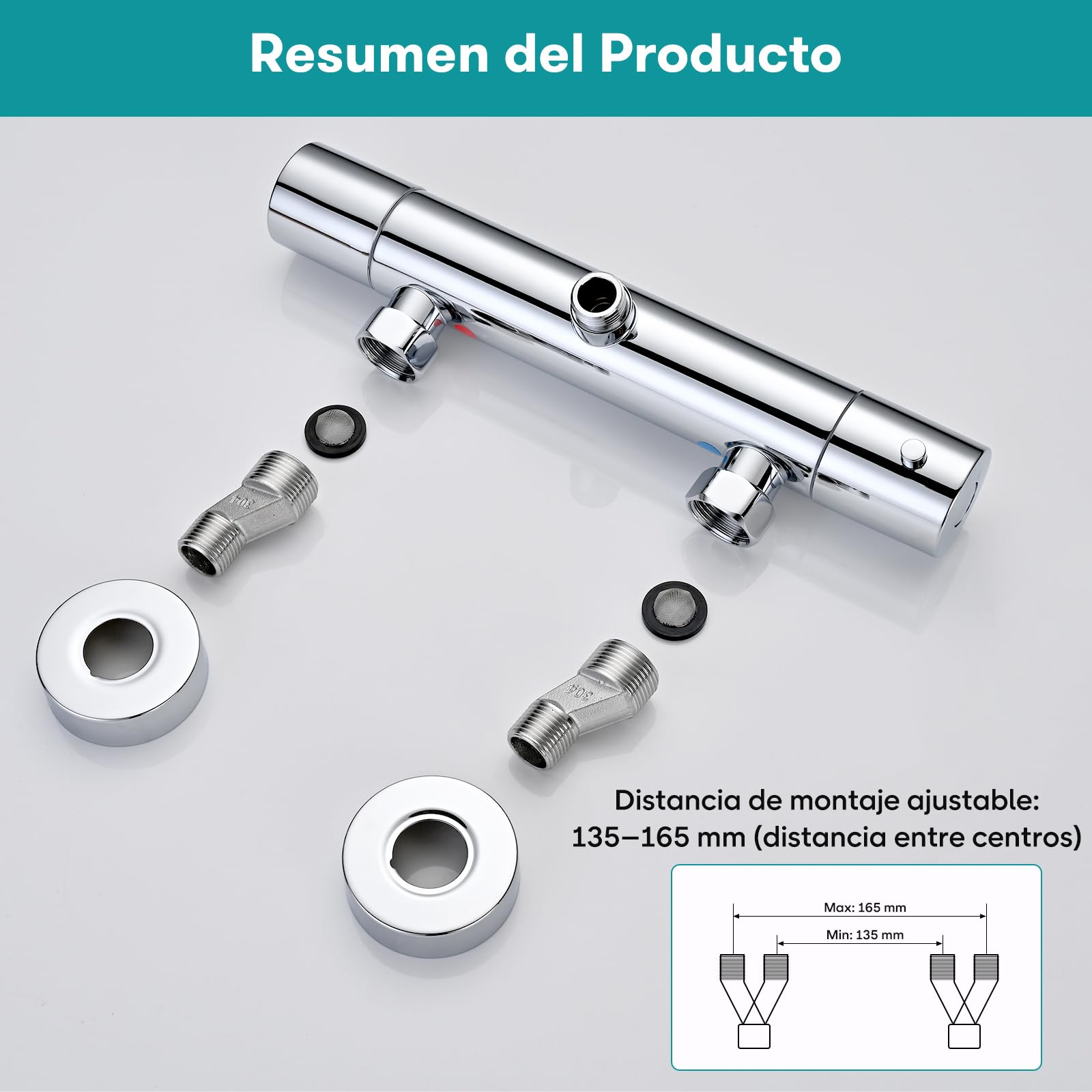 JZX Grifo Ducha Termostático, Grifo Ducha Botón de Seguridad 38°C, Cromado | Grifo de Ducha Termostático de acero Inoxidable, Instalación en Superficie, Termostático Ducha para Ducha y Bañera, Redondo