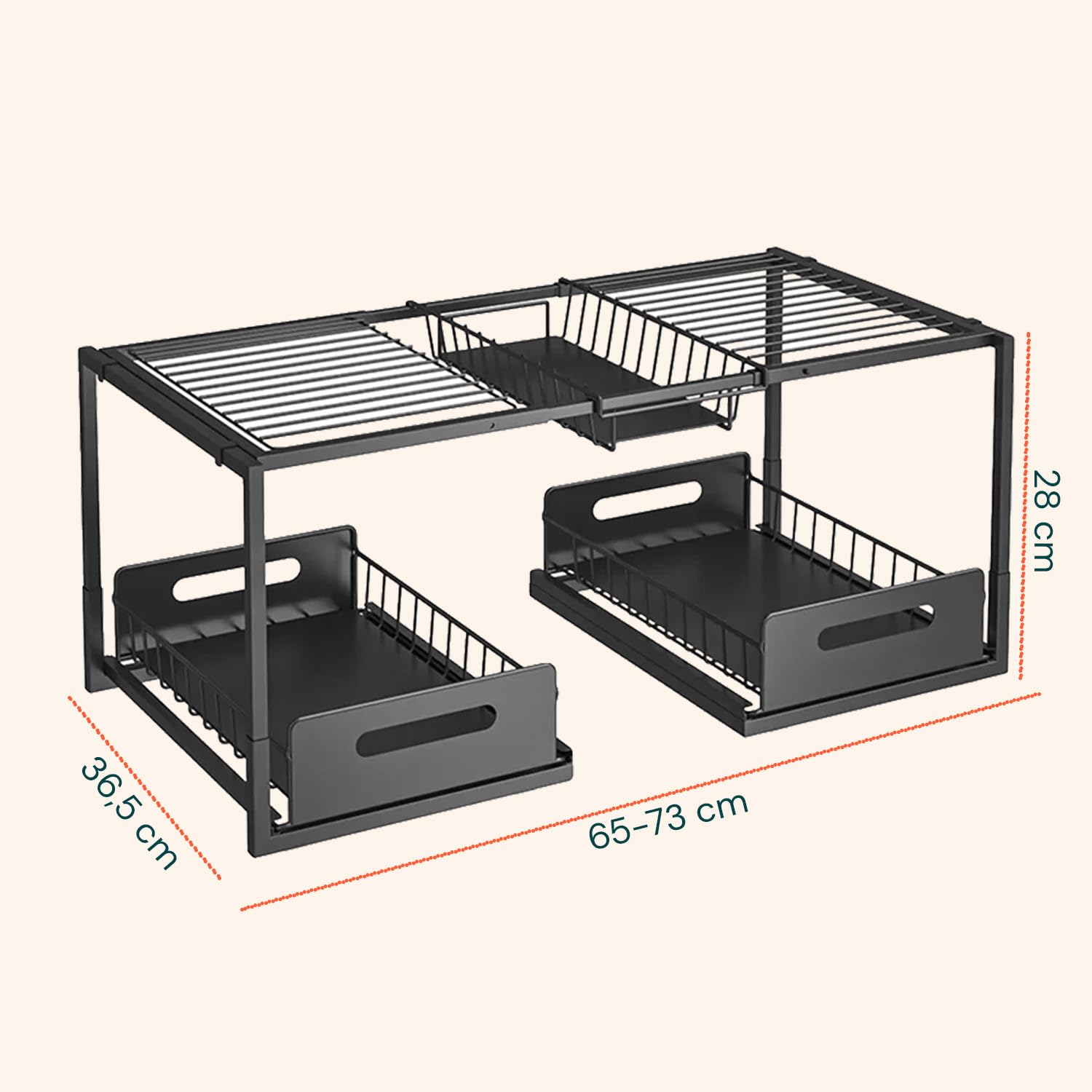 Wintem - Organizer Sottolavello Cucina Espandibile in Acciaio con 2 Cassetti Estraibili, Scaffale Salvaspazio Regolabile per Lavello, Mobile Cucina, Bagno e Lavanderia, Montaggio Facile