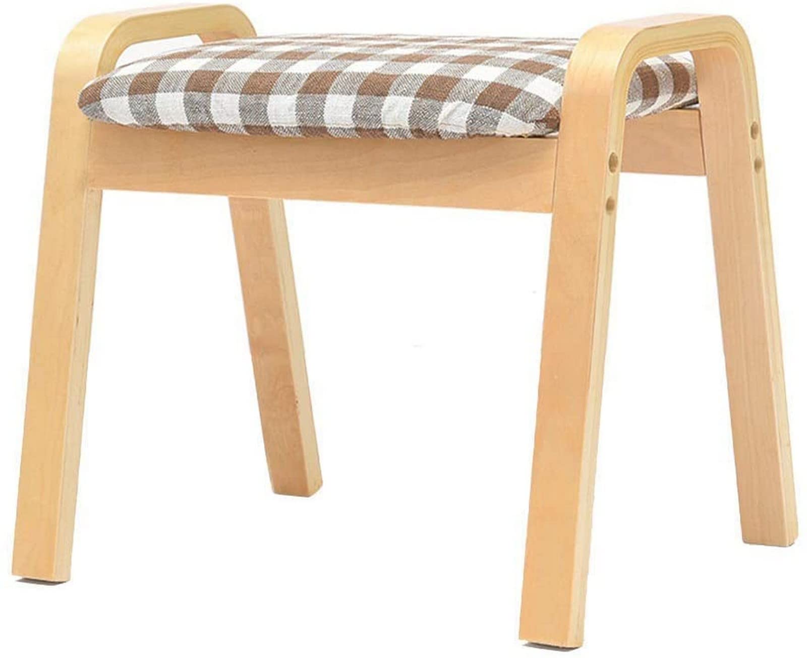 Repose-pieds rembourré en bois et tissu de lin pour salon