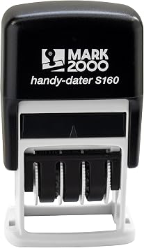 Mark 2000 Self-Inking Rubber Date Office Stamp with Completed Phrase & Date - Black Ink (Handy-Dater S160), 12-Year Band