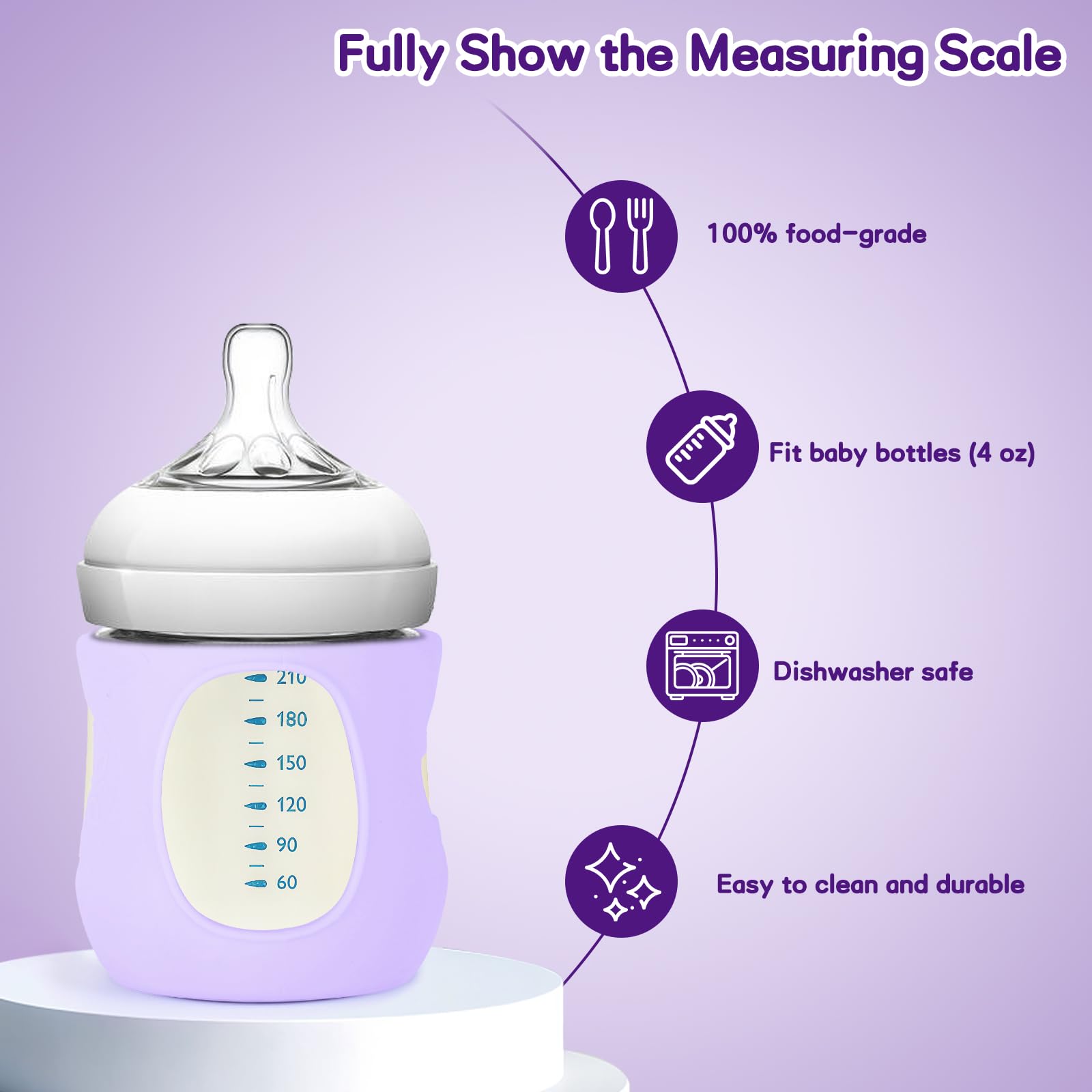 AUDRWALL Silicone Sleeves for Avent Natural Glass Baby Bottles, BPA Free, Anti Breakage Baby Bottle Holder (Purple + White + Pink, 4 Ounce)