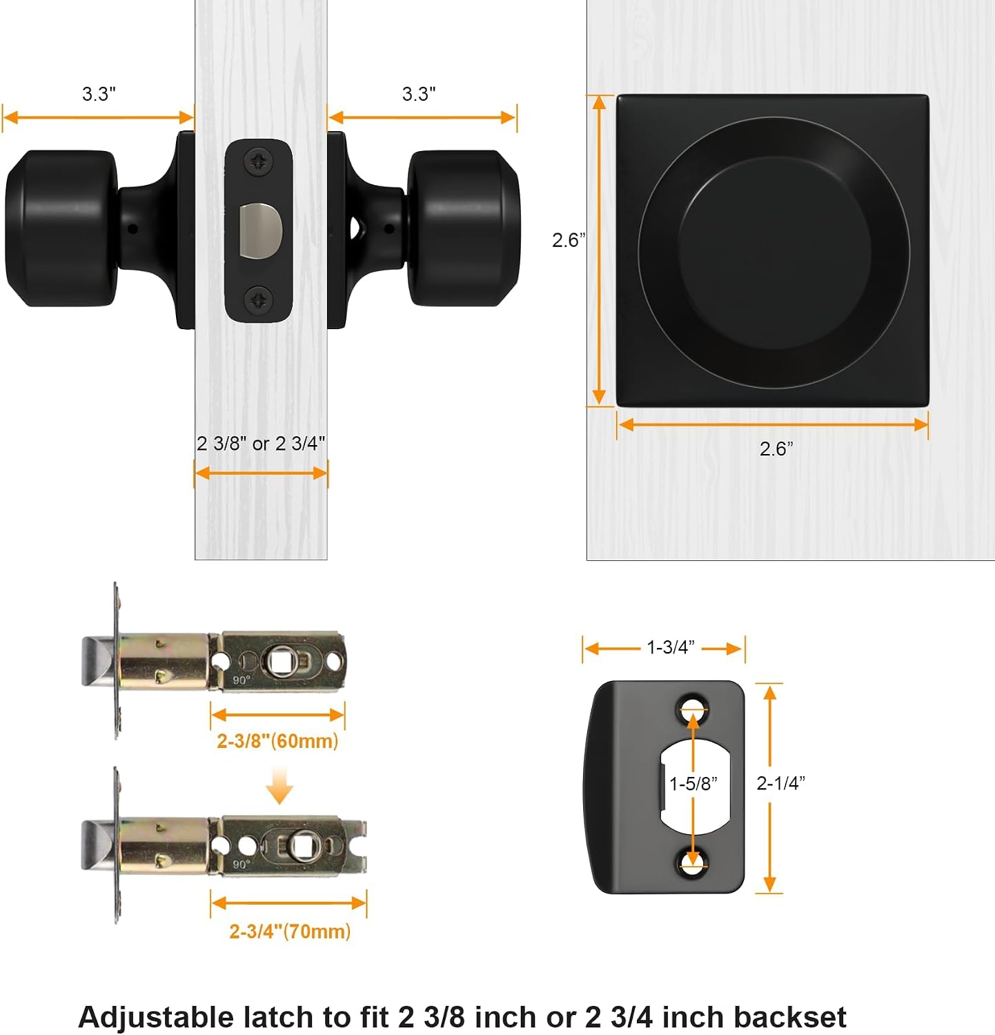 Goldenwarm Matte Black Closet Door Knobs, Passage Door Knobs, Black Door Knob Interior No Lock for Closet Hallway 6 Pack