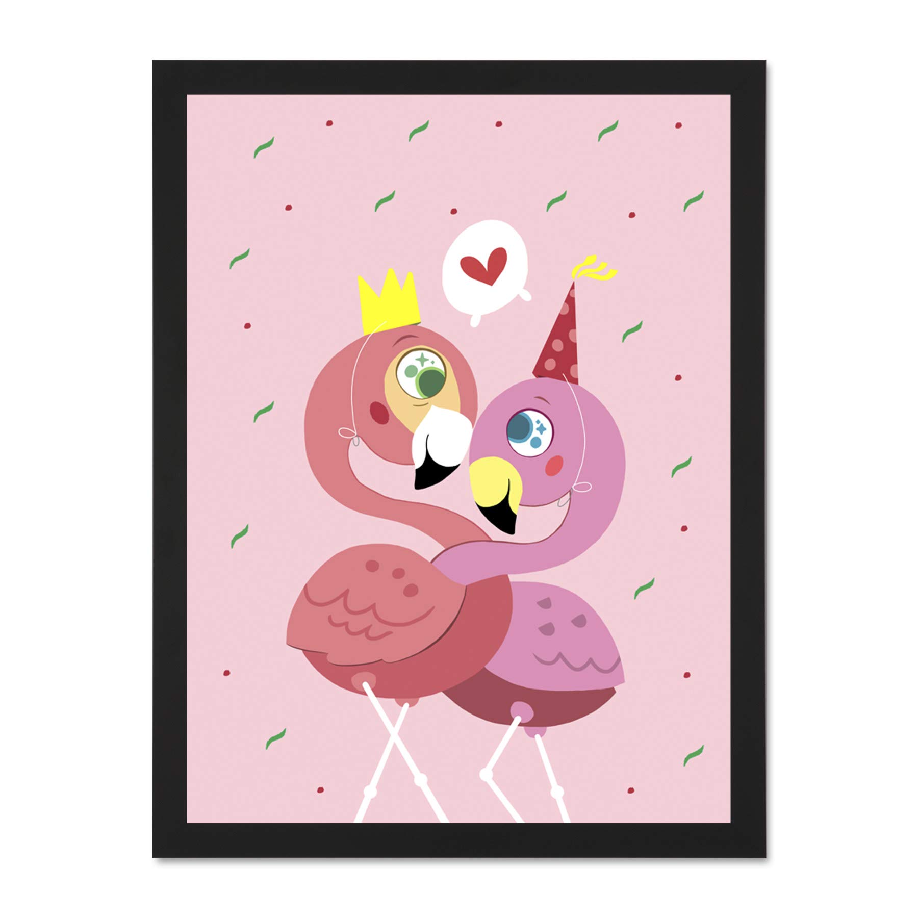 Wee Blue Coo Kawaii Flamingo Love Large Framed Art Print Wall Poster 18x24 inch