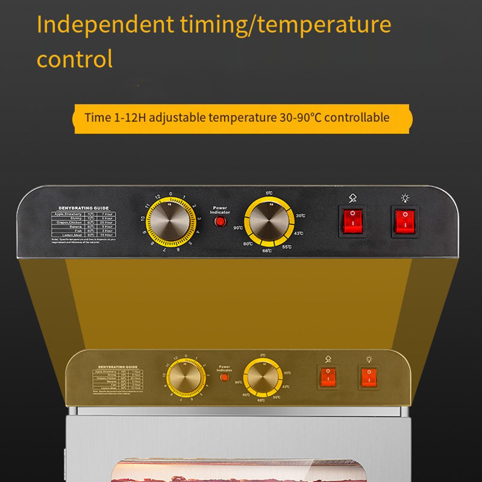 Secador de frutas y verduras de 12 capas de acero inoxidable, iluminación LED, ajuste de tiempo/temperatura, secador de deshidratación de alimentos para el hogar