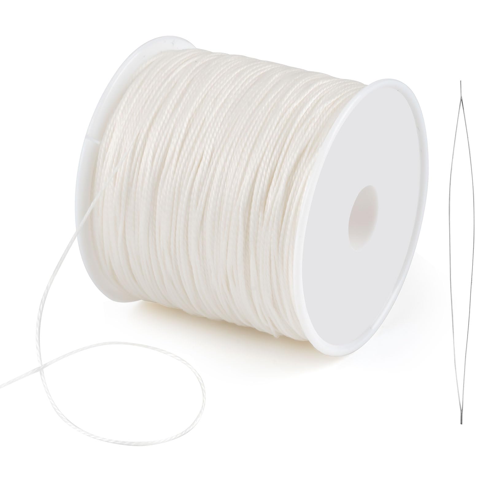 Gewachste Schnur, 0,5mm x 106m Gewachster Faden, Wachsschnur mit Perlennadel, Polyesterschnur Gewachstes Garn für Armbänder, Halsketten, Schmuckherstellung, DIY Basteln (Weiß)