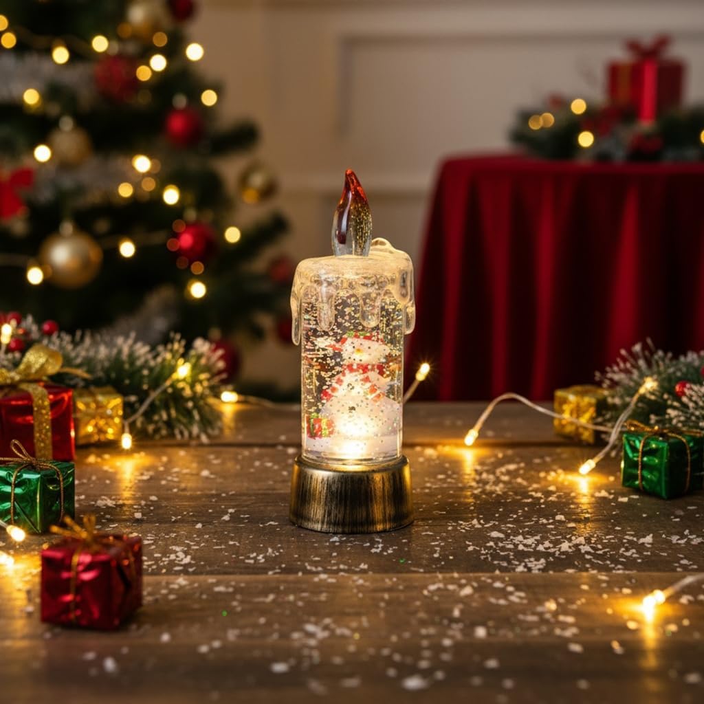 Christmas Snow Globes Candle Shape Snowglobes Glitter Water Globe Table Ornament