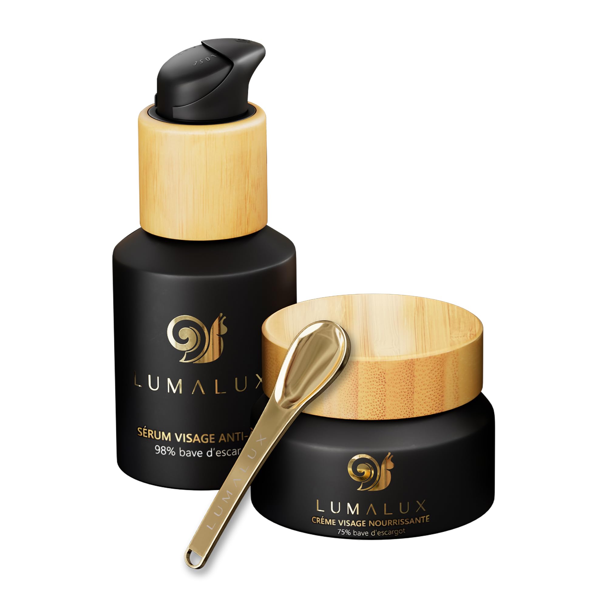 Lumalux COMBOPACK soins pour le visage - serum acide hyaluronique 98% de bave d’escargot 50ml et crème bave d'escargot BIO à 75% 50ml - Acide Hyaluronique, Aloe Vera, Vitamine E