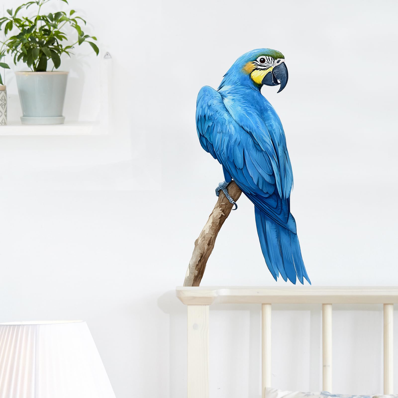 RoyoLam Blue Macaw Wall Decals Removable Parrot Vinyl Stickers for Nursery Living Room and Kids Playroom Watercolor Bird Decor Peel and Stick Wall Art